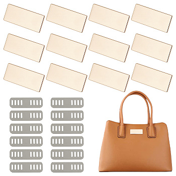 12Pcs Rectangle Alloy Blank Name Tags, Metal Name Plate, with Shim, for Personalized Bag Trademark Badge Making, Light Gold, 51x20x1.5mm