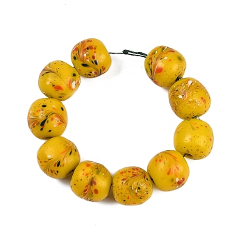 Handmade Lampwork Beads, Round, Yellow, 20.5-21x19-20mm, Hole: 4mm