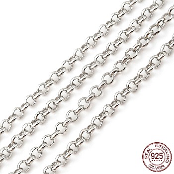 Rhodium Plated 925 Sterling Silver Rolo Chains, Soldered, Platinum, Link: 2.5x2x1mm