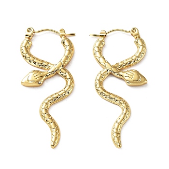 304 Stainless Steel Hoop Earring, Garden Reptile Serpentine Snake Earring for Women, Real 18K Gold Plated, 41x18mm