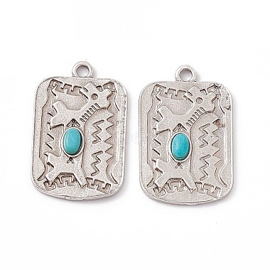 Antique Silver Rectangle Synthetic Turquoise Pendants