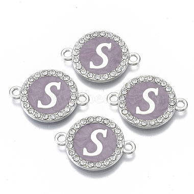 Silver Medium Purple Flat Round Alloy Rhinestone+Enamel Links