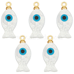 5Pcs Natural White Shell Pendants, Fish Charms with Metal Bails, Golden, 18.5x8x3mm, Hole: 1.5mm(SHEL-BC0001-051)
