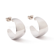 304 Stainless Steel Chunky C-shape Stud Earrings, Half Hoop Earrings for Women, Stainless Steel Color, 20.5x12mm, Pin: 0.7mm(EJEW-P198-10P)
