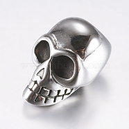 316 Surgical Stainless Steel Cord End Caps, Skull, Antique Silver, 19x12.5x12.5mm, Hole: 6mm(STAS-K157-65AS)