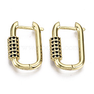 Brass Micro Pave Cubic Zirconia Huggie Hoop Earring, Oval, Nickel Free, Real 16K Gold Plated, Black, 22x15x5mm, Pin: 1.3mm(EJEW-T046-010C-NF)