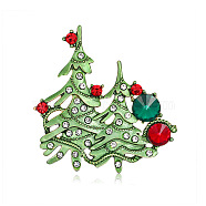 Christmas Tree Enamel Pin with Rhinestone, Light Gold Alloy Brooch for Backpack Clothes, Green, 53x53mm(XMAS-PW0001-264)