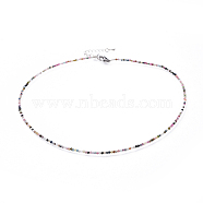 Natural Tourmaline Beaded Necklaces, with 304 Stainless Steel Lobster Claw Clasps and Brass Extender Chains, Faceted, 15.8 inch(40.2cm)(NJEW-JN02492-08)