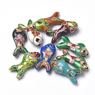 Handmade Cloisonne Beads, Fish, Mixed Color, 19.5x9x5~6mm, Hole: 1mm(X-CLB-S006-05)