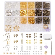 DIY Jewelry Making Finding Kit, Inlcluding Iron Earring Hooks & Peg Bails & Crimp Ends, Alloy Clasps, Brass Pin & Rings & Earring Backs, Plastic Ear Nuts, Elastic Thread, Needle, Tweezer, Mixed Color, 17~19mm, Hole: 2mm(DIY-FS0004-88)
