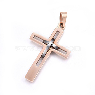 304 Stainless Steel Pendants, Cross, Rose Gold & Stainless Steel Color, 45x29x4mm, Hole: 8x5mm(STAS-O108-67RGP)