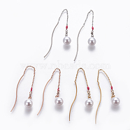 304 Stainless Steel Dangle Earrings, with Plastic Imitation Pearl and Rhinestone, Ear Thread, Mixed Color, 90~95mm, Pin: 1mm(EJEW-L225-014)