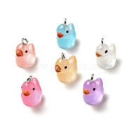 Luminous Translucent Resin Pendants, Duck Charm, with Platinum Tone Iron Loops, Mixed Color, 21x17x12.5mm, Hole: 2.2mm(RESI-A017-06)
