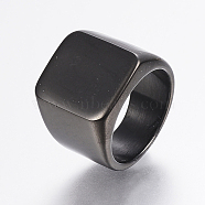 304 Stainless Steel Signet Band Rings for Men, Wide Band Finger Rings, Rectangle, Gunmetal, 17~22mm(RJEW-G091-16-B)