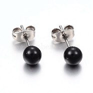 304 Stainless Steel Spray Painted Stud Earrings, Round, Black, 17x6mm, Pin: 0.8mm, 12pairs/card(EJEW-H353-07-G)