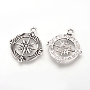 Tibetan Style Alloy Pendants, Cadmium Free & Lead Free, Compass, Antique Silver, 29.5x25x3mm, Hole: 3mm(X-TIBE-Q070-106AS-RS)