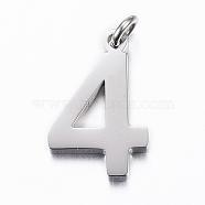 304 Stainless Steel Pendants, Number.4, Stainless Steel Color, 19x12x2mm, Hole: 3mm(STAS-H386-04P-4)