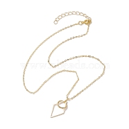 Brass Round with Rhombus Pendant Necklace, Brass Cable Chains Necklaces, Golden, 18.35 inch(466mm)(NJEW-JN04698)