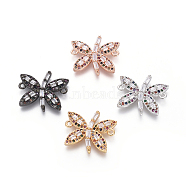 Brass Micro Pave Cubic Zirconia Links connectors, Butterfly, Colorful, Mixed Color, 16x18x2mm, Hole: 1.2mm(ZIRC-G152-01)