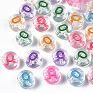 Transparent Clear Acrylic Beads, Horizontal Hole, Flat Round with Mixed Color Letter, Letter.O, 7x3.5mm, Hole: 1.2mm, about 3700pcs/500g(MACR-N008-56O)