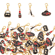 Woman Shopping Theme Alloy Enamel Pendant Decorations, with Lobster Claw Clasp, High-heeled Shoe/Lipstick/Hat with Bowknot, Mixed Color, 29~31mm, 4 style, 10pcs/style, 40pcs/set(HJEW-AB00366)