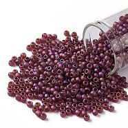 TOHO Round Seed Beads, Japanese Seed Beads, Matte, (332F) Cranberry Gold Luster, 8/0, 3mm, Hole: 1mm, about 222pcs/10g(X-SEED-TR08-0332F)