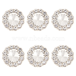 6Pcs Alloy Rhinestone Shank Buttons, 1-Hole, Flower, Silver, 23.5x13.5mm, Hole: 2mm(BUTT-FG0001-09B)