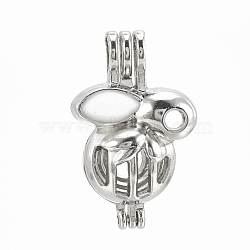 (Holiday Stock-Up Sale)Alloy Bead Cage Bunny Pendants, with Enamel, Rabbit, Creamy White, 28x18x11.5mm, Hole: 4.5x4mm, Inner Measure: 10mm(ENAM-S114-23A)
