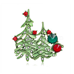 Christmas Tree Enamel Pin with Rhinestone, Light Gold Alloy Brooch for Backpack Clothes, Green, 53x53mm(XMAS-PW0001-264)