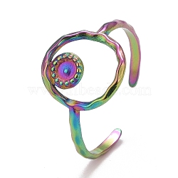 Rainbow Color Ion Plating(IP) 304 Stainless Steel Open Cuff Rings, Flat Round, US Size 9(18.9mm), Tray: 11.5~13mm(RJEW-A005-08)