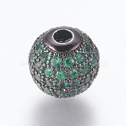 Brass Micro Pave Cubic Zirconia Beads, Round, Gunmetal, Sea Green, 10mm, Hole: 2mm(ZIRC-E134-10mm-09B)