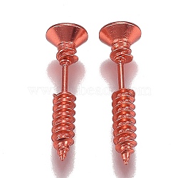 Vacuum Plating 304 Stainless Steel Unisex Punk Hip-hop Rock Nail Shape Screw Pierced Stud Earrings, Orange Red, 25.5x7mm, Pin: 1mm(EJEW-F261-01E)