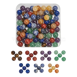 100Pcs 7 Style Natural Mixed Gemstone Beads, Round, 100pcs/box(G-YW0001-10)