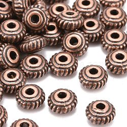 Tibetan Style Alloy Spacer Beads, Bicone, Lead Free and Cadmium Free, Red Copper, 5x3mm, Hole: 1mm(K0NJX061)