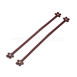 Flower End Cowhide Leather Sew On Bag Handles, with Brass Findings, Bag Strap Replacement Accessories, Dark Red, 42.3x3.7x0.75cm, Hole: 1.8mm(FIND-D027-11A)