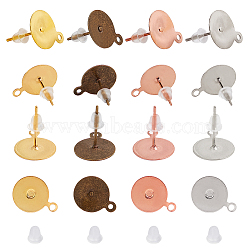 Brass Stud Earring Settings, with Iron Pin, Loop, Plastic Ear Nuts/Earring Backs, Antique Bronze & Golden & Platinum & Rose Gold , 74x73x25mm, 240pcs/box(KK-PH0035-72)