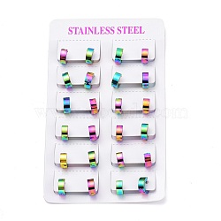 304 Stainless Steel Huggie Hoop Earrings, Ring, Rainbow Color, 10x4mm, Pin: 1mm, 12pairs/card(EJEW-M284-30M-C)