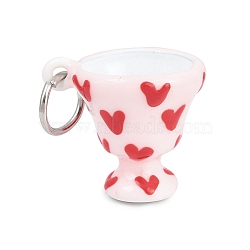 304 Stainless Steel Enamel Pendants, Cup Charms, with Jump Ring, Stainless Steel Color, Red, 17x19.5x15mm, Hole: 6mm(STAS-L312-04P-02)