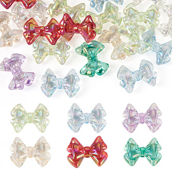 20Pcs UV Plating Transparent Acrylic Beads, Iridescent, Bowknot, Mixed Color, 22x29x10mm, Hole: 2mm