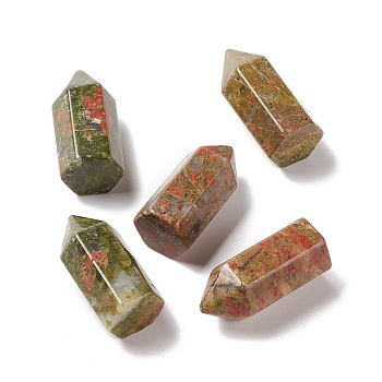 Natural Unakite Sculpture Display Decoration, Healing Stone Wands, for Reiki Chakra Meditation Therapy Decos, Bullet/Hexagonal Prism, 35~37x17~17.5x15~16mm