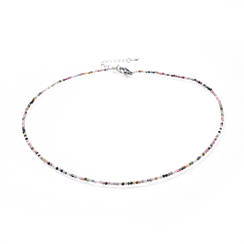 Natural Tourmaline Beaded Necklaces, with 304 Stainless Steel Lobster Claw Clasps and Brass Extender Chains, Faceted, 15.8 inch(40.2cm)