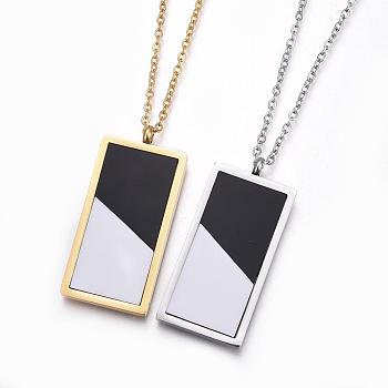 304 Stainless Steel Pendant Necklaces, with Resin, Rectangle, Mixed Color, 18.11 inch(46cm)