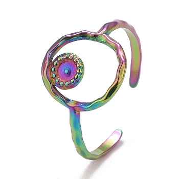 Rainbow Color Ion Plating(IP) 304 Stainless Steel Open Cuff Rings, Flat Round, US Size 9(18.9mm), Tray: 11.5~13mm