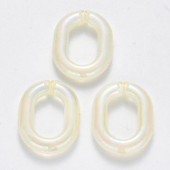 Transparent Acrylic Linking Rings, Quick Link Connectors, For Jewelry Chains Making, AB Color Plated, Imitation Gemstone Style, Oval, Beige, 39.5x31x7.5mm, Inner Diameter: 23x14.5mm