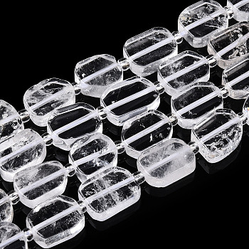 Natural Quartz Crystal Beads Strands, Rock Crystal, with Seed Beads, Rectangle, 11~12x7.5~10x4.5mm, Hole: 0.9mm, seed beads: 3x3x2, hole: 0.8mm, about 14pcs/strand, 7.64''(19.4cm)