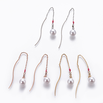 304 Stainless Steel Dangle Earrings, with Plastic Imitation Pearl and Rhinestone, Ear Thread, Mixed Color, 90~95mm, Pin: 1mm