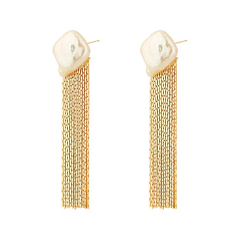 Baroque Pearl Vintage Style Earrings, Gold Plated Brass Long Tassel Chain Earrings