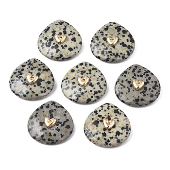 Natural Dalmatian Jasper Pendant Rhinestone Settings, with Light Gold Plated Brass Findings, Faceted, Teardrop, Fit for 2mm Rhinestone, 28x28x9mm, Hole: 1.2~1.5mm