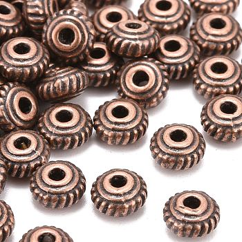 Tibetan Style Alloy Spacer Beads, Bicone, Lead Free and Cadmium Free, Red Copper, 5x3mm, Hole: 1mm