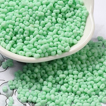 Glass Frosted Seed Beads, Peanut, Pale Green, 3.5~4x2~2.5x2~2.3mm, Hole: 0.8mm